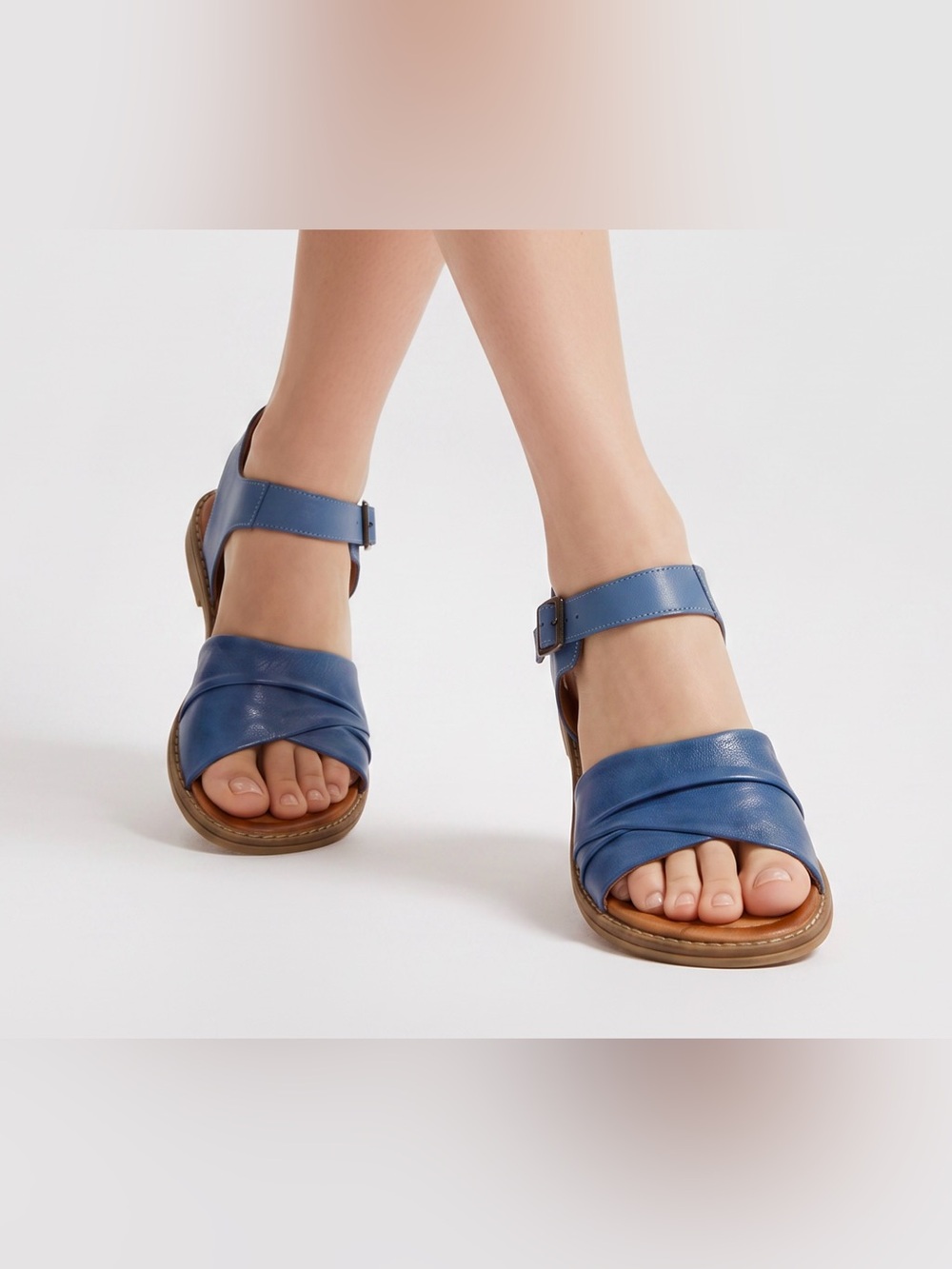 Miz Mooz Leather Adjustable Low Wedge Sandal Haley Blue Jeans SZ EUR 39 US 8 NIB